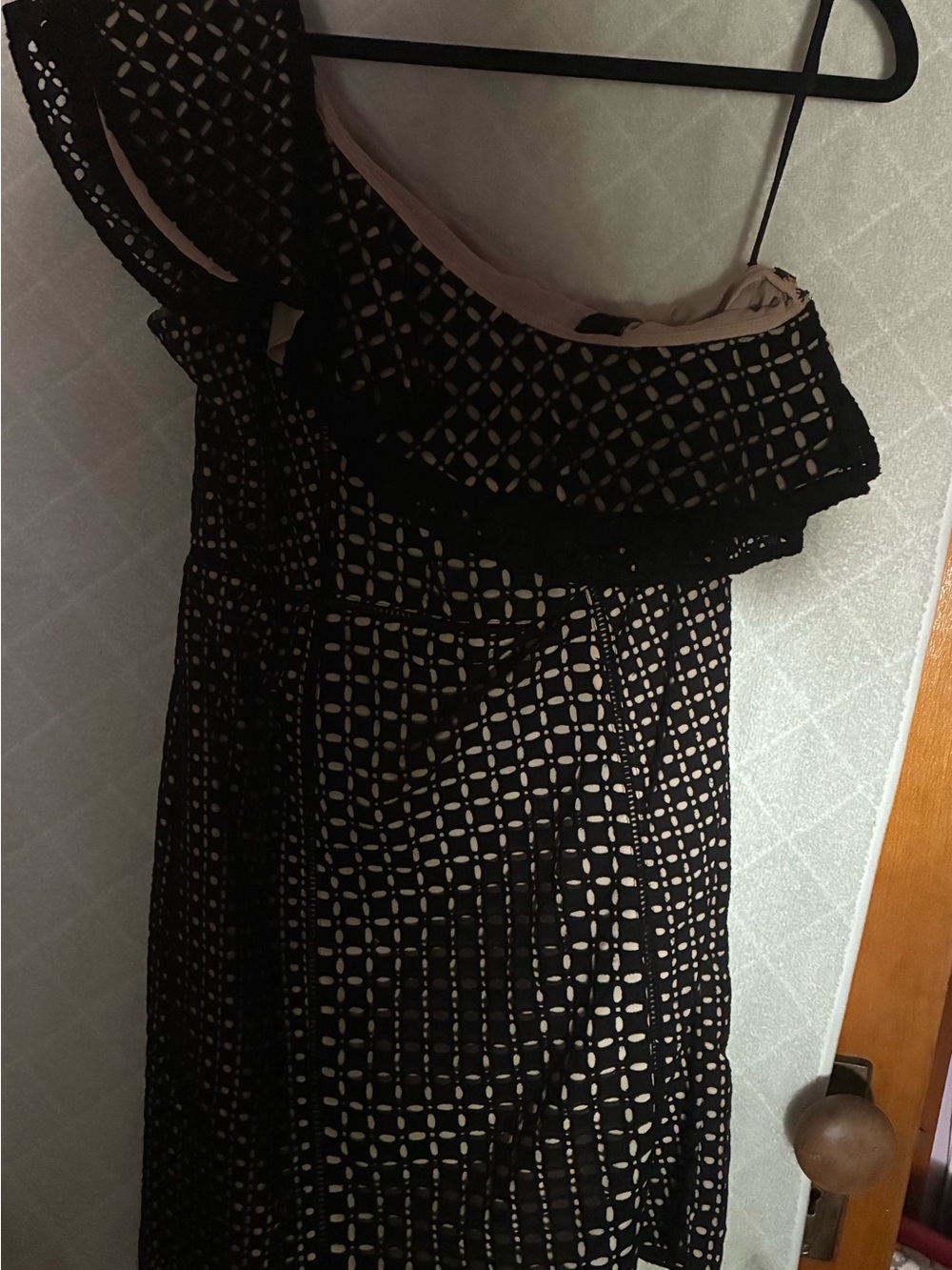 J. Crew Black Lace One-Shoulder Dress with Nude Lining